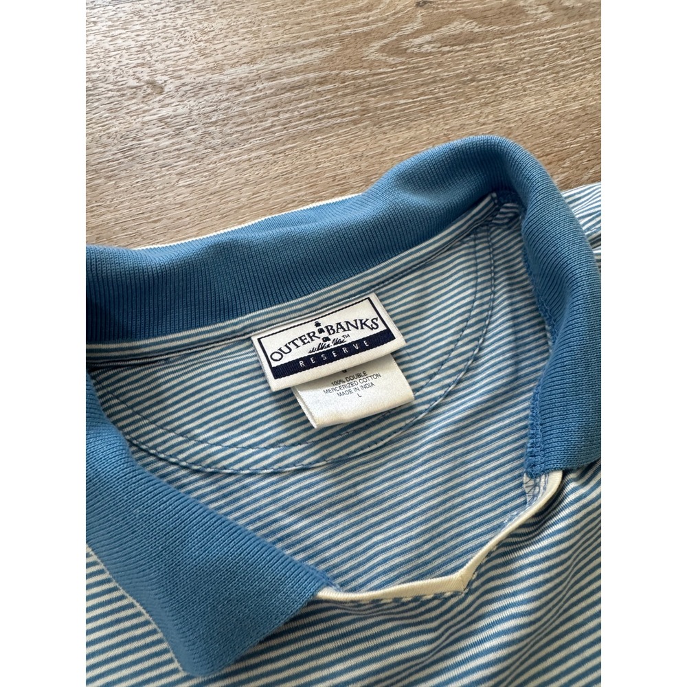 Outer Banks Reserve Blue Stripe Mercerized Cotton Polo Shirt Men's Large - Picture 6 of 7